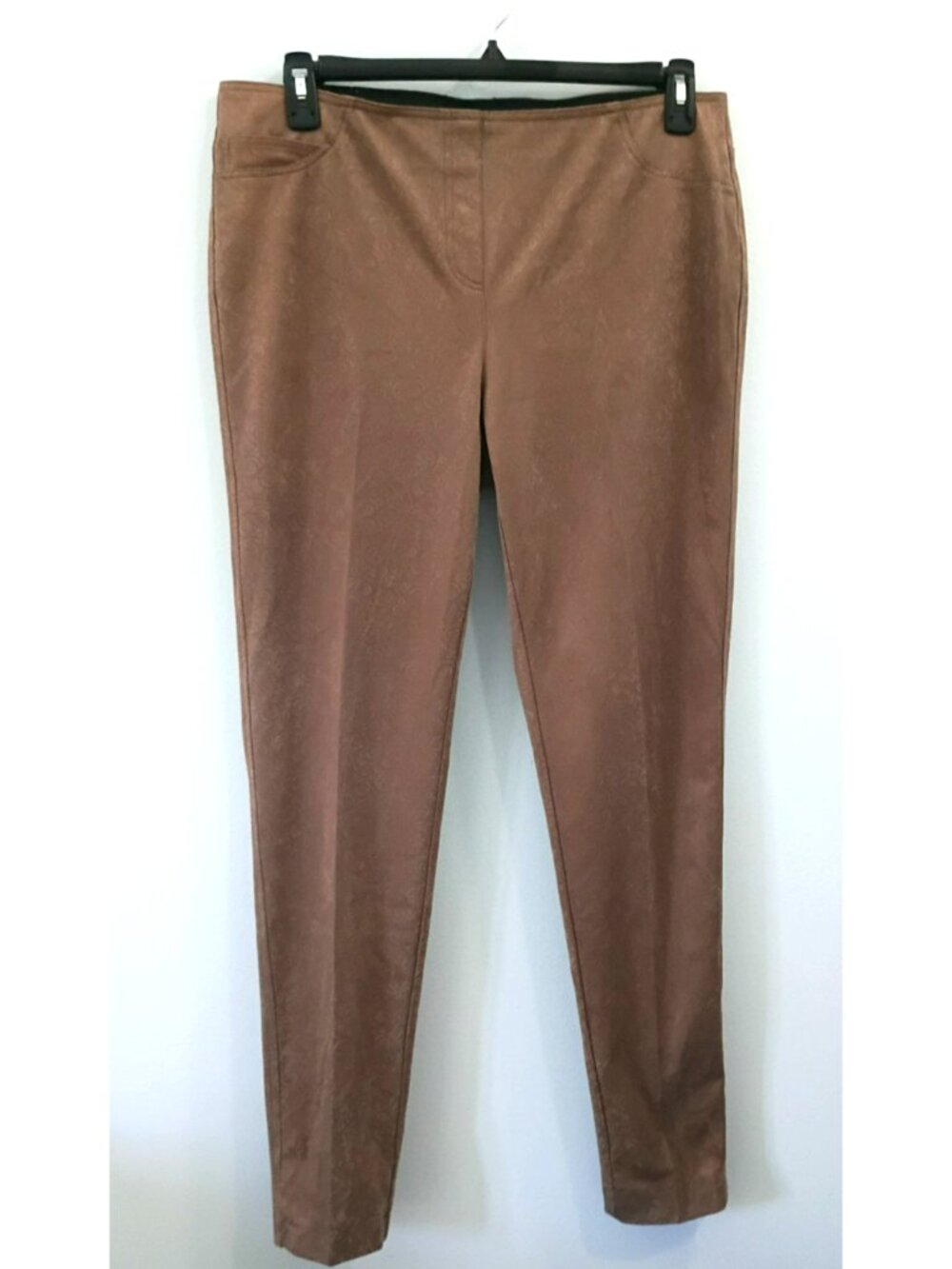 Peace of Cloth Pants Faux Suede Medium Brown Subtle Paisley Print Pull On - L